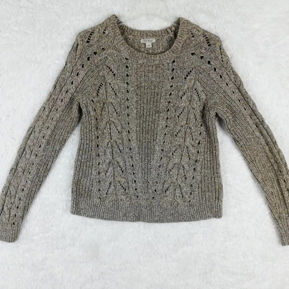 Lucky Brand Womens Sweater Pullover Cable Knit Crew Neck Beige Brown Stretch L - Picture 1 of 11